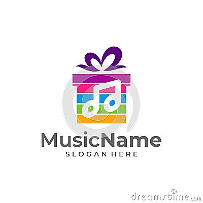 Gift Music Logo Vector Icon Illustration. Music logo design template Stock Photo