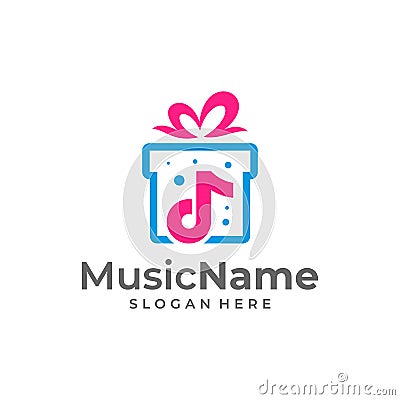 Gift Music Logo Vector Icon Illustration. Music logo design template Stock Photo