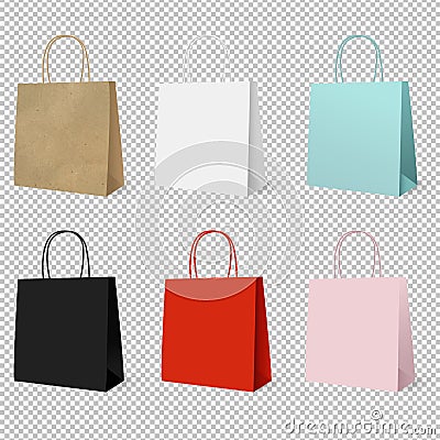 Gift Paper Colorful Bags Set Vector Illustration