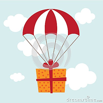 Gift with a parachute Vector Illustration
