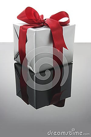 Gift Parcel with Red Ribbons Stock Photo