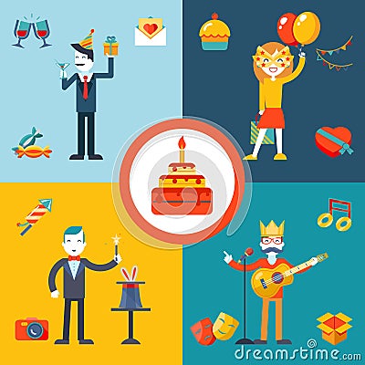 Gift, Party, Birthday Businessman character Vector Illustration