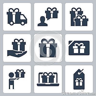 Gift and Present Vector Icons in Glyph Style Vector Illustration