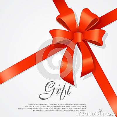 Gift. Red Wide Ribbon. Bright Bow with Two Petals Vector Illustration