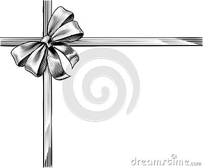 Gift Ribbon Bow Vintage Woodcut Engraved Etching Vector Illustration