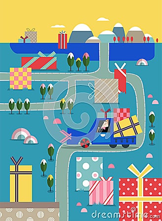 Gift road in blue Vector Illustration