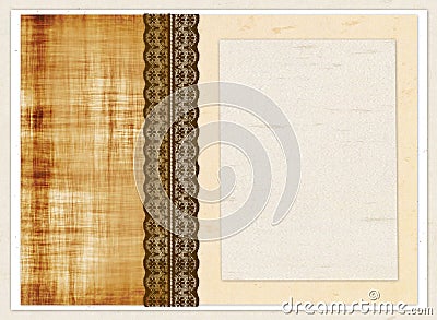 Gift card with color squares and brown lace Vector Illustration