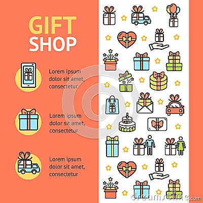 Gift Shop Banner Vecrtical. Vector Vector Illustration