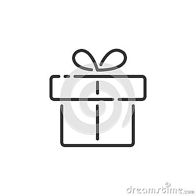 Gift thin line icon. Box with ribbon. Outline commerce vector illustration Cartoon Illustration