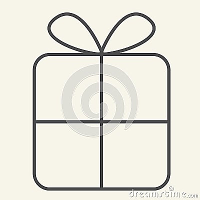 Gift thin line icon. Christmas present with bow outline style pictogram on white background. New Year giftbox for mobile Vector Illustration