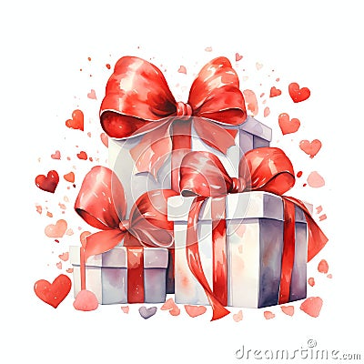 gift Valentine Day watercolor Stock Photo