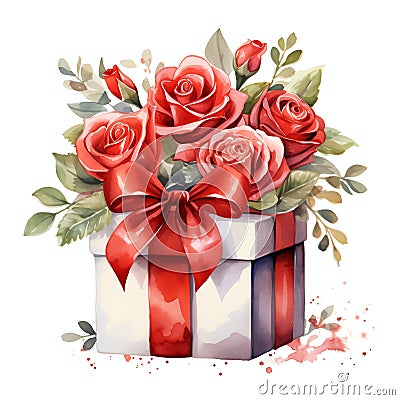 gift Valentine Day watercolor Stock Photo