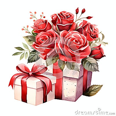 gift Valentine Day watercolor Stock Photo