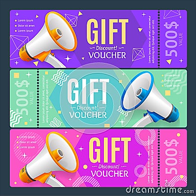 Gift Voucher Card Set Template Monetary Value Coupon. Vector Vector Illustration