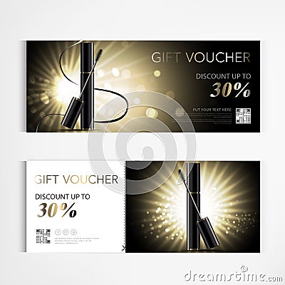 Gift voucher cosmetics luxury mascara for annual sale blue packaging template vector design EPS10 Vector Illustration