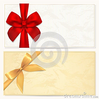 Gift Voucher / coupon template. Red bow (ribbons) Vector Illustration