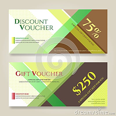 Gift voucher or gift card on colorful abstract stripe Vector Illustration