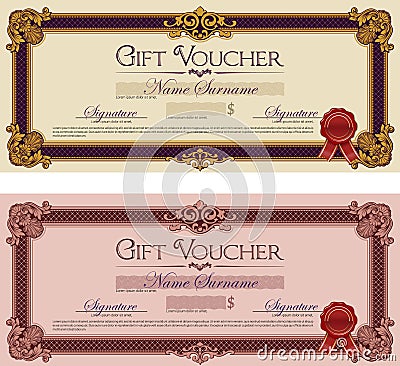 Gift Voucher Ornament Frame Royal Purple and Red Vector Illustration