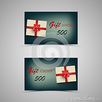 Gift voucher with present on blue background Vector Illustration