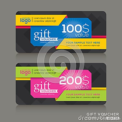 Gift voucher template with abstract colorful modern design background Vector Illustration