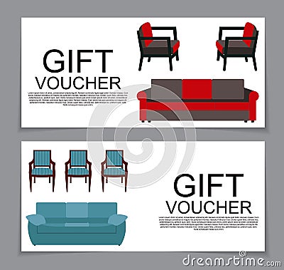 Gift Voucher Template with variation of furniture for apartments Vector Illustration