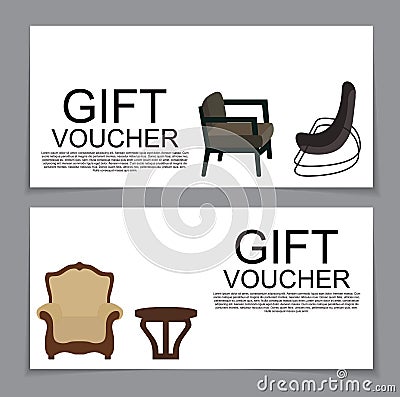 Gift Voucher Template with variation of furniture for apartments Vector Illustration