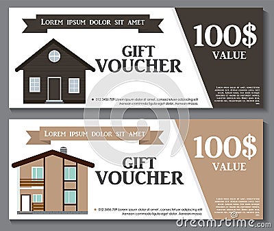 Gift Voucher Template with variation of House Discount Coupon. Vector Illustration