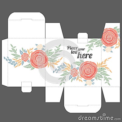 Gift wedding favor box template with nature pattern Vector Illustration