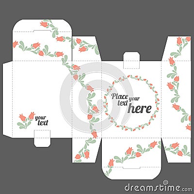 Gift wedding favor box template with nature pattern Vector Illustration