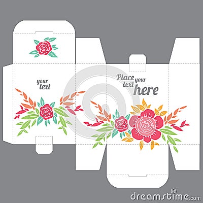 Gift wedding favor die box design template with nature pattern Vector Illustration