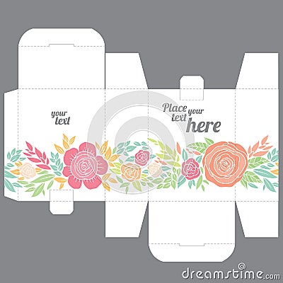 Gift wedding favor die box design template with nature pattern Vector Illustration