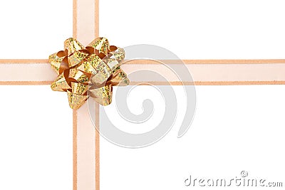 Gift Wrap with Gold Ribbon and Sparkly Bow Stock Photo