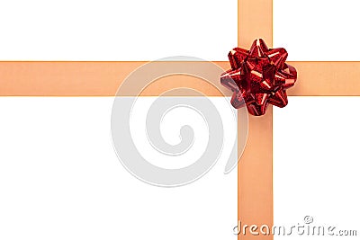 Gift Wrap with Orange Ribbon and Red Bow Stock Photo