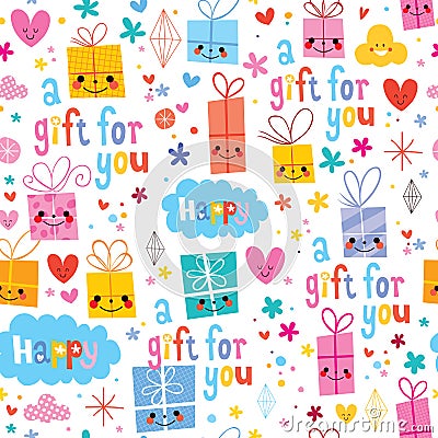 Gift wrapping paper cartoon seamless pattern Vector Illustration