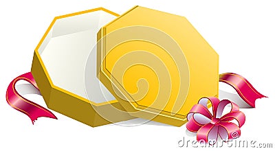 Gift yellow open box tied with bow Vector Illustration