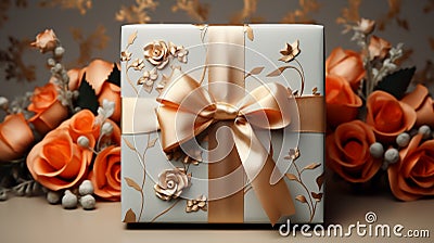 a giftbox background decorated with floral shape elements. Generative ai Stock Photo