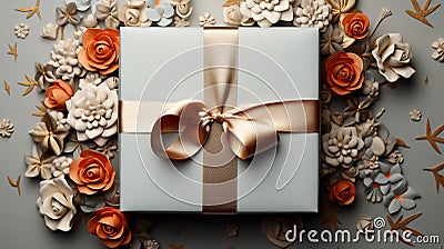 a giftbox background decorated with floral shape elements. Generative ai Stock Photo