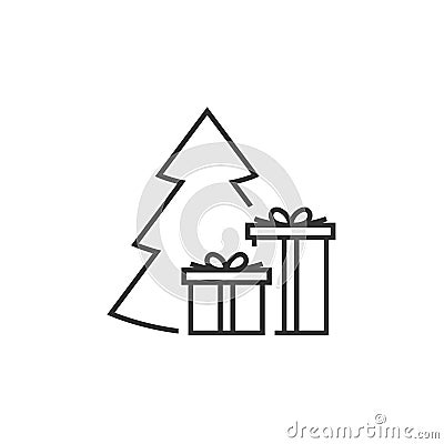 Giftbox at the Christmas tree Vector Illustration