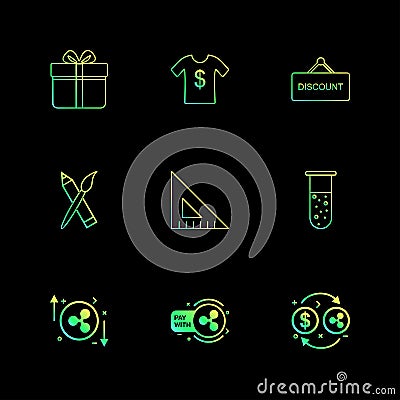 giftbox , dollar, shirt ,discount , scale, beaker , brush , ep Vector Illustration