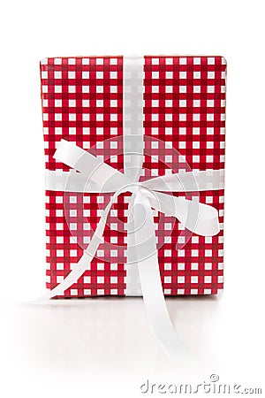Giftbox wrapped in checkered paper - country style Stock Photo