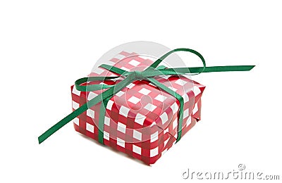 Giftbox wrapped in red and white checked paper Stock Photo