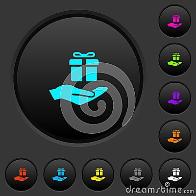 Gifting dark push buttons with color icons Stock Photo