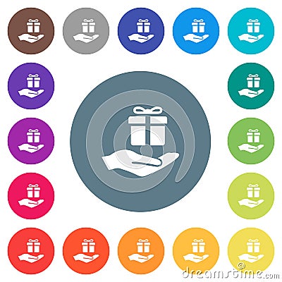 Gifting flat white icons on round color backgrounds Stock Photo