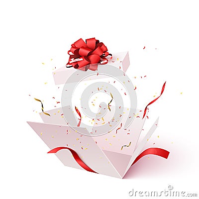 Open gift box with confetti Vector Illustration