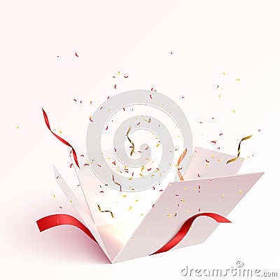 Open gift box with confetti Vector Illustration