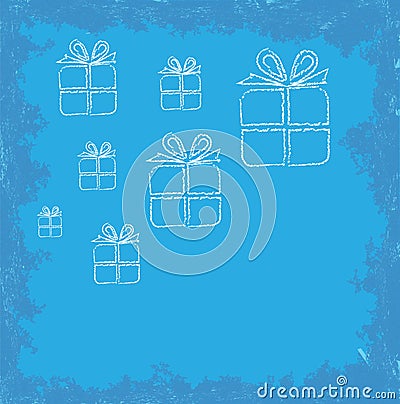 Gifts with frozen frame, winter motive greeting card, raster blank Vector Illustration