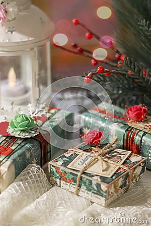 Gifts for the holidays.Christmas gifts.in anticipation of the new year and Christmas Stock Photo