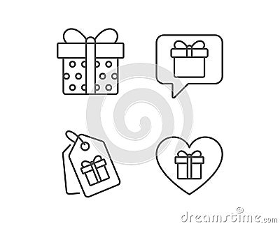 Gifts line icons. Present, Speech bubble. Vector Illustration