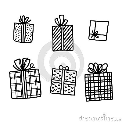 Gifts set. Present collection. Hand drawn doodle outline vector Vector Illustration