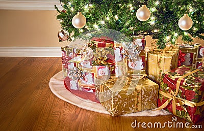 Gifts under Christmas tree Stock Photo